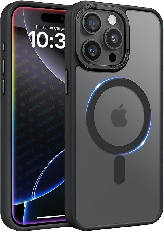 Matte Silicone Case on the Back Compatible with Magsafe for Minesk iPhone 16 Ultra Strong Protection Case with Metal Lens Frame and Metal Keypad (Black, 16)
