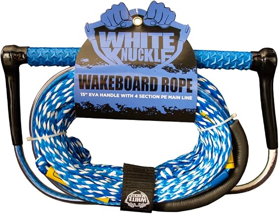 White Knuckle Wakeboard Rope, 75 FT Low-Stretch Wakeboarding Tow Rope with 15" Grip Handle and Velcro Hanger