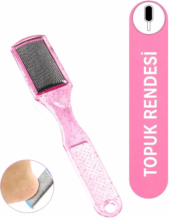 Profesyonel Pedikür Aleti, Ergonomik Topuk Rendesi, Nasır Temizleyici Ayak Törpüsü, Pembe, Metal Yüzey