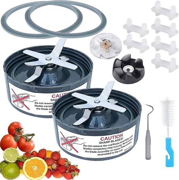 Nutribullet Blade Replacement with Silicone Gaskets, Compatible with 600w & 900w Pro Series Blenders, Nutribullet Replacement Parts (2-Pack Replacement Blades)
