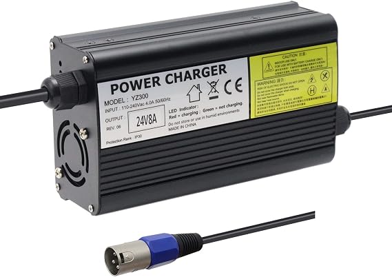 24V 8A Lead Acid Battery Charger with 3-Pin XLR Connector for Jazzy 1450, invacare tdx 3, Invacare Pronto M51, Sunrise Medical, Quickie, Drive Medical Power Supply