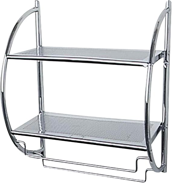 WENKO Etagere murale Exclusive - 2 rayons en metal perfore, Acier, 45.5 x 54.5 x 26 cm, Chrome