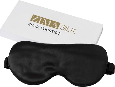 ZIMASILK 100% Pure Mulberry Silk Sleep Mask 22 Momme Filled with 100% Mulberry Silk Sleeping Mask Silk Fastening Strap Extremely Soft and Comfortable Sleeping Mask (Black)