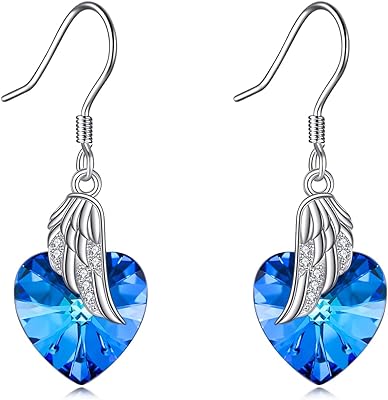 AOBOCO Austrian Crystal Heart Dangle Earrings Sterling Silver Heart Earrings Christmas Birthday Anniversary Jewelry Gifts for Women Wife