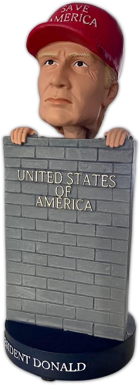 President Trump 2024 Save America Bobblehead Doll MAGA Border Wall Themed Donald Trump Figure Build The Wall Bobble Head for Republican Trump Fans