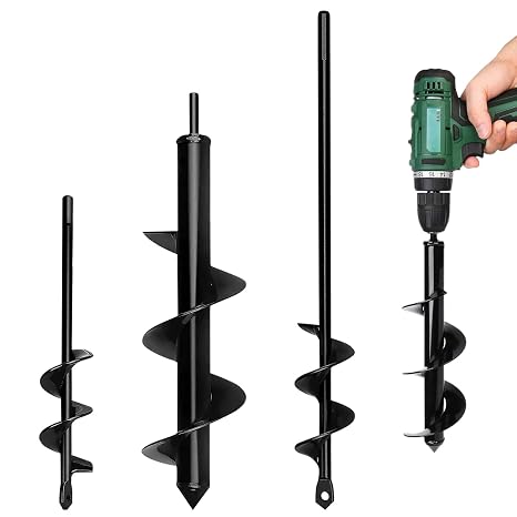Garden Auger Drill Bit for Planting 4.6 x 37cm / 8 x 30 cm / 4 x 22 cm, Bulb Planting Auger, Post Hole Digger, Fence Post Digger Tool, Auger Post Hole Digger for 3/8" Hex Drive