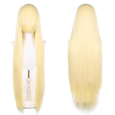 Universal Wig 40 Inch Cosplay Costume Blonde Yellow Long Straight High Resistant Hair Wigs with Bangs  Cap for Adult Women Homemade Styling Cos Party Halloween Themed TV Film Anime Game Character