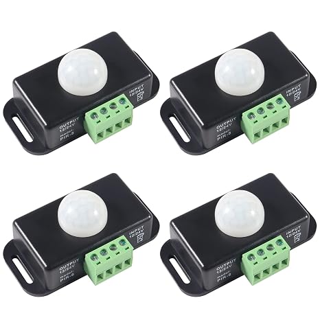 Motion Sensor Switch DC12V/24V PIR Sensor LED Switch Motion Function Cotroller for Cupboard Kitchen Stairs Bedroom Flexible LED Strips Light, Black 4 Pack