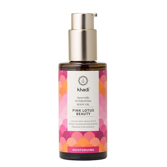 khadi PINK LOTUS BEAUTY Ayurvedic Hydrating Body Oil - Balancing & moisturizing sensual oil - 100% plant-based & natural - 3.38 fl oz