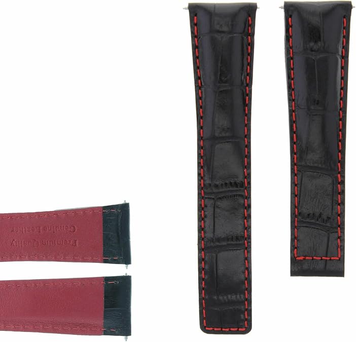 Ewatchparts 22mm Leather Watch Band Strap Clasp Compatible With Tag Heuer Carrera Calibre 16 Black With Red Stitching