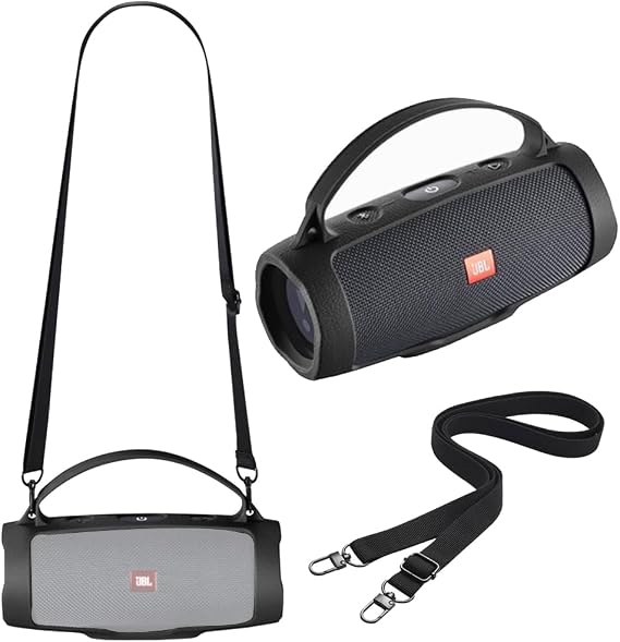 Protective Case Cover for JBL Charge 4 / Charge Essential 2 Speaker,Silicone Carrying Case with Shoulder Strap for JBL Charge ES 2/Charge 4(Black)