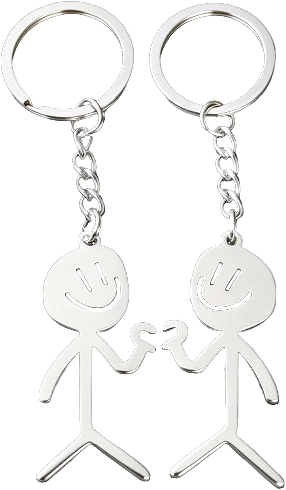 2 PCS Funny Keychain - Finger Heart Keyring, Stainless Steel Smiley Face Keychain, Personalised Gifts for Friends Couples