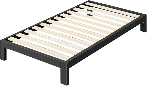 Zinus Arnav Metal Platform 2000 ASMP Bed Frame, Single, Wooden Slats, Quiet, Storage Space Under Bed, Durable, Breathable, No Headboard, Steel, Easy to Assemble, Tools Included, Authentic