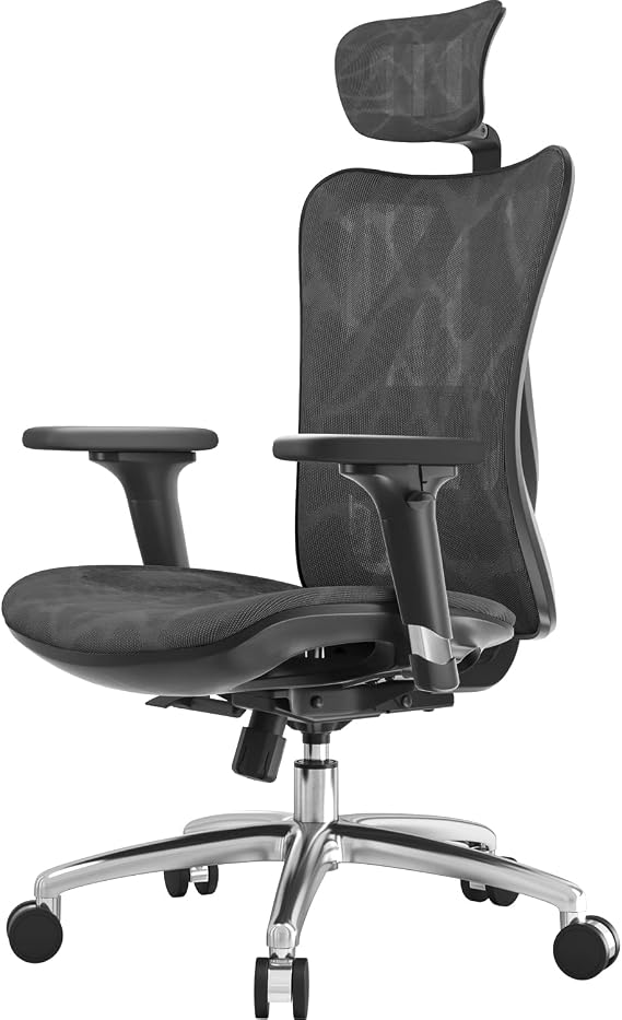 SIHOO M57 Ergonomic Mesh Office Chair, Lumbar Support, 330 lb, Black | Adjustable Headrest, 3D Armrests, Breathable High-Back Mesh, Tilt Lock, Reinforced Aluminum Base, All-Day Comfort for WFH