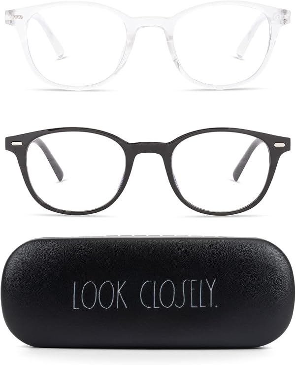 Rae Dunn "ELIZA Blue Light Blocking Reading Glasses - 2 Pack w/LOOK CLOSELY Signature Font Hard Case