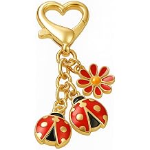 Ladybug Keyring –Flower Keychain Bag Charms for Women with Vibrant Red Blossom and Adorable Ladybugs, Cute Key Rings Gifts for Nature Lovers