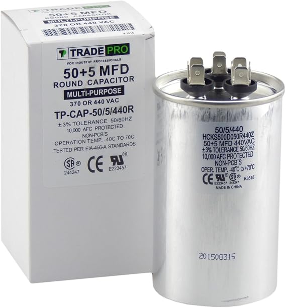 50/5 MFD 370/440 Volt Round Dual Run Capacitor