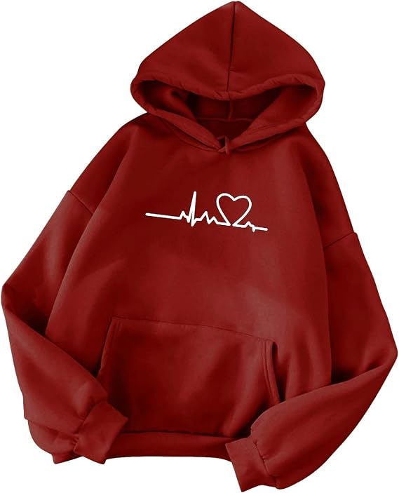 Winter Sweatshirt for Women Women's Autumn And Winter Fashion Simple Long Sleeve Hooded Heart Chain Sweater Jumper Christmas Women Hoodie Pullover Women Autumn Outfits Women