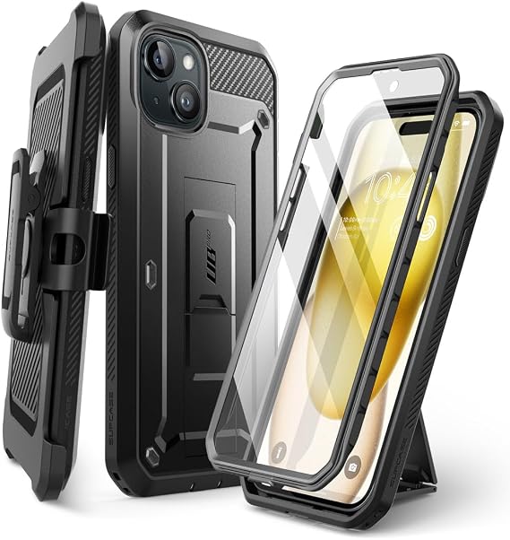 SUPCASE for iPhone 15 Plus Case with Stand & Screen Protector, Black | Detachable Belt Clip, Military-Grade Protection, Full Body Heavy Duty Phone Case for iPhone 15 Plus 6.7", Unicorn Beetle Pro