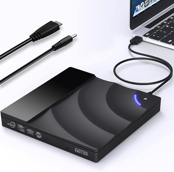 YOTUO External CD/DVD Drive, Portable USB 3.0 & USB-C CD RW Drive, DVD Player, DVD Burner for Laptop, Desktop, Compatible with Windows 7/8/10/11, Mac, MacBook Pro/Air, Linux (IDD020-1)