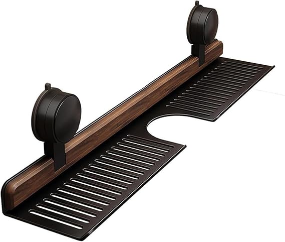 Walnut Suction Cup Bathroom Shelf,Above Sink Shelf,Removable Wood Faucet Storage Rack,Wall Mounted Over Faucet,No-Drill Removable Organizers For Bathrooms Kitchen(40cm,Black)
