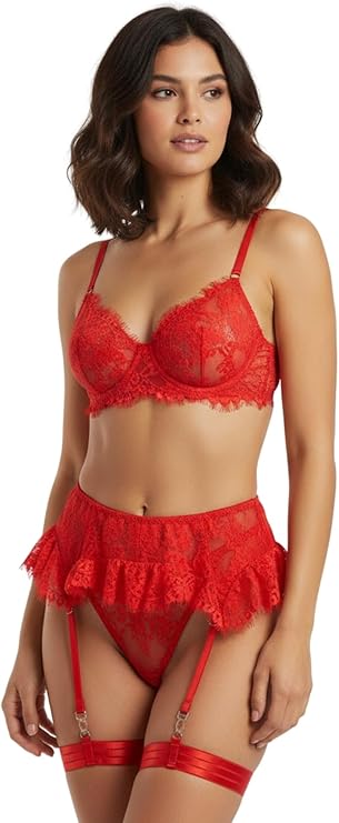 Lace Pattern Transparent Tulle Women's Garter Set