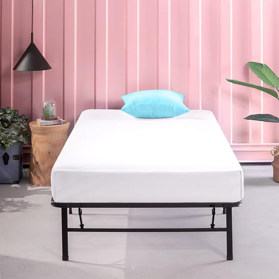 Zinus SmartBase Bed Frame, Foldable, Single, Black, Slats, Quiet, Under Bed Storage Space, Durable, Breathable, Headboard-less, Tubing Bed, Durable, Steel, 1 Box, No Assembly Required, Zinus, Japan