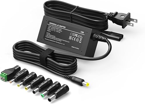 72W 24V 3A Power Supply Center Positive Universal AC Adapter with 7 Round Tips Jack DC 24V Power Cord Charger for Massage Gun LED Strip Lights Ride On Toys 24 Volt 3 Amp 2A 1.5A 1A