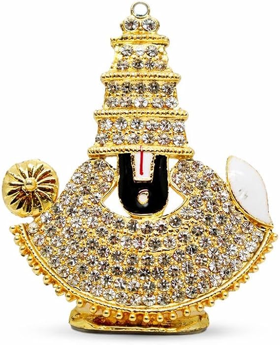 BEXCO Lord Venkateswara Balaji Statue 3x3 Inch Gold Finish Tirupati Balaji Car Dashboard Idol with Multi-Colored Stone Studded Embellishments, Self-Standing Hindu God Figurine & Pooja Gift, (134)