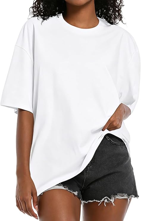 KEEPSHOWING Womens Oversized Short Sleeve Heavyweight Cotton T-Shirts