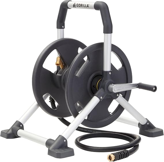 Gorilla 150-Ft Zero-Rust Aluminum Hose Reel, No-Leak Fittings | Aluminum hose reel for homeowners watering lawns, gardens and flower beds. Virtually indestructible, with no leaks or rust.