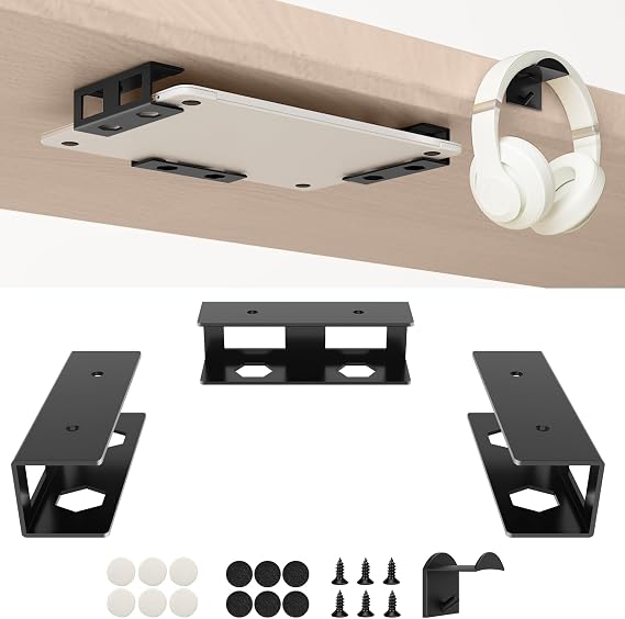 Under Desk Laptop Mount for HP Lenovo Dell Asus Acer LG Samsung Laptop Holder, Compatible with Mac mini, MacBook, Keyboards Tablets, Space Saving with Headphone Hanger