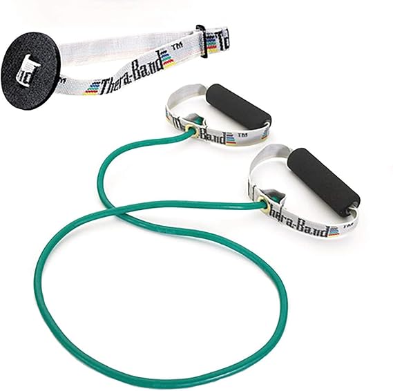 THERABAND Professional Latex Resistance Tubing with Soft Handles for Exercise, Physical Therapy, Lower Pilates, At-Home Workouts, and Rehab, Green, 48 in. Tube