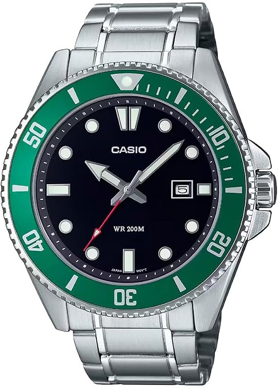 Casio Men's Dive Watch - MDV-107D-3AVDF Multi Color Dial, Silver Band
