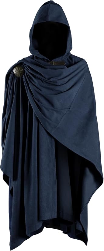 HiiFeuer Medieval Corduroy Hooded Cloak with Adjustable Brooch, Fantasy Poncho Renaissance Costume Cape Ren Faire Cosplay