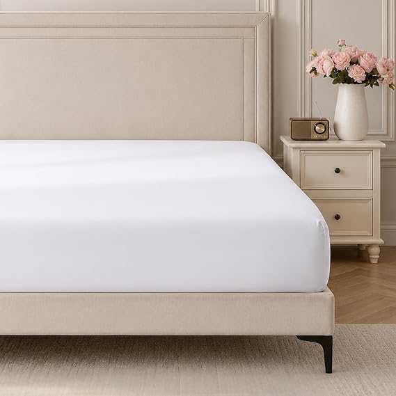 ROSE&RISY White Queen Fitted Sheet, Soft and Breathable for Sleeping, Cooling Fitted Sheets, 16 Deep Pocket, 1 Pack (White, Queen Size)