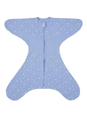 GROWNSY Transitional Swaddle Sleep Sack 3-6 Months, Starfish Design Baby Swaddle Sack, Dual-Zipper for Easy Diaper Changes, Proper Hip Development & Openable Foot Button, 12-20lbs, Blue
