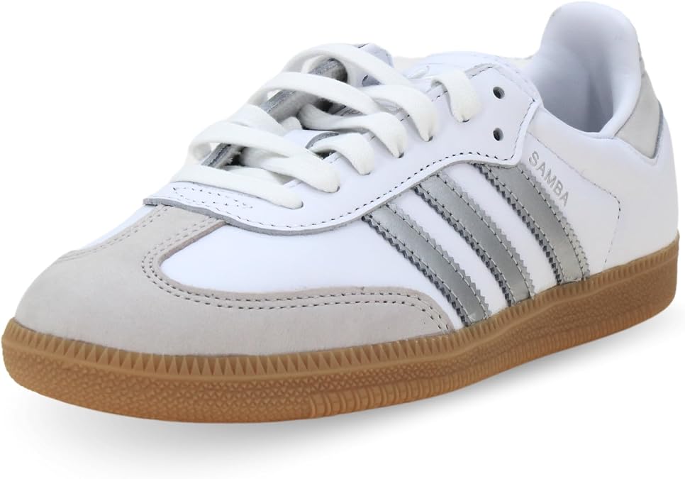 adidas Samba OG Womens Sneaker (White Metallic Silver Gum, 8)