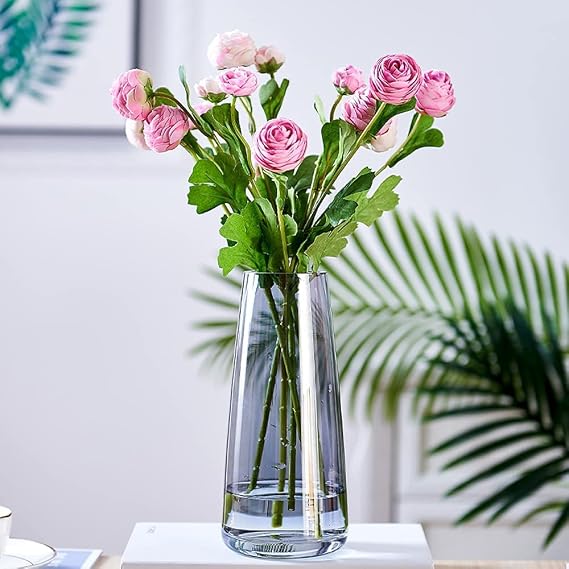 High Quality Glass Vase Large 22 cm Exquisite Grey Flower Vase Crystal Glass Vase for Home Decoration Vases for Flowers Room Decor Farmhouse Flower Vases for Decoration Centerpiece Tall