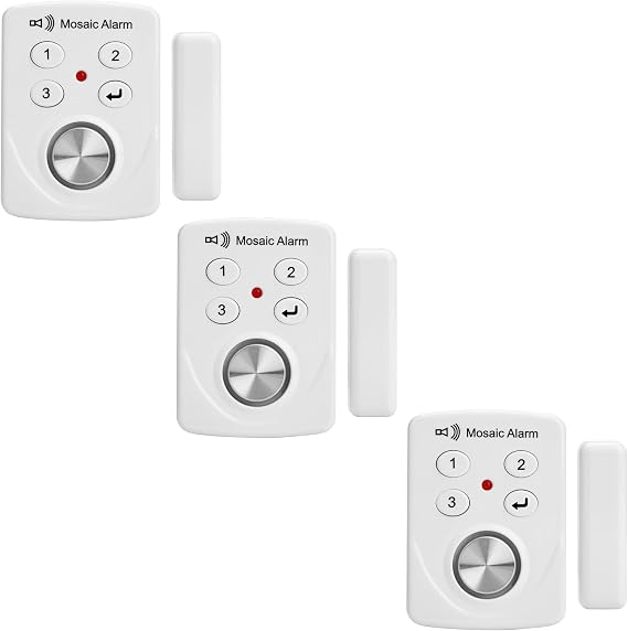 3 Pack Door Alarms with Delay When Left Open 130db Window Break Sliding Siren Vibration Detect Sensor for Home, Apartment Security. Keypad Intruder Burglar Entry Alert. Pool Alarm for Kids Safety