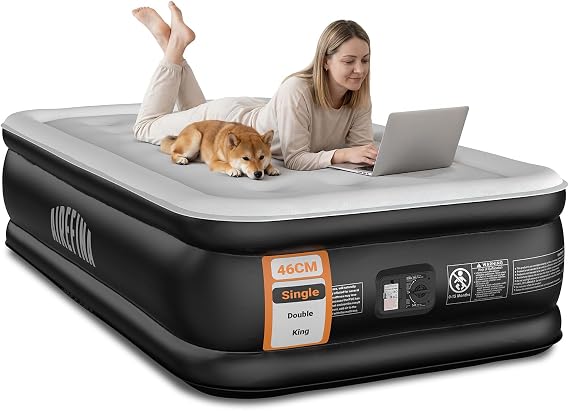 Airefina Single Airbed, Inflatable Mattress with Built-in Electric Pump