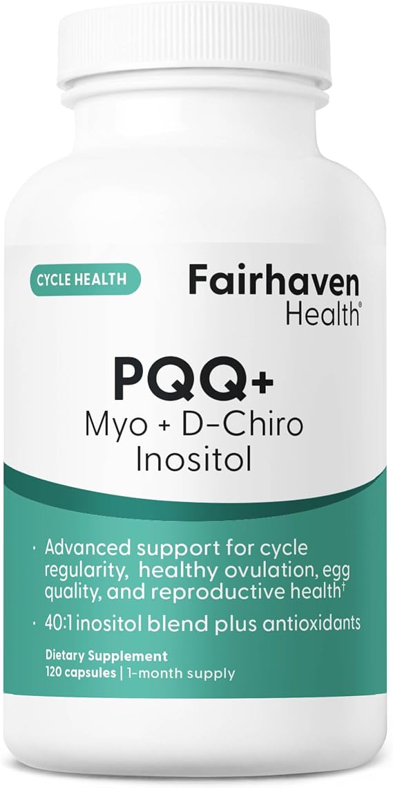 Fairhaven Health PQQ Plus Myo-inositol D-Chiro Inositol Supplement | PQQ Supplement to Support Cycle Regularity, Healthy Ovulation, Egg Quality, Womens Reproductive Health | Non-GMO | 120 Capsules