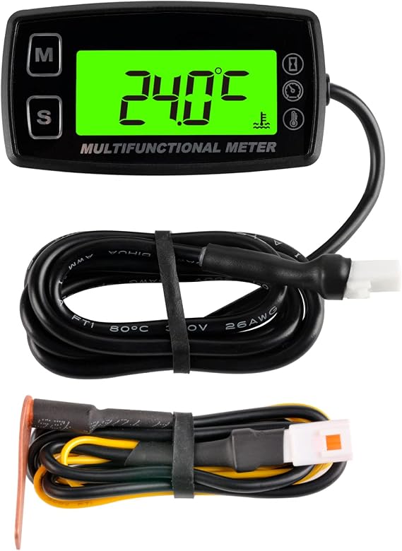 Runleader RL-HM035T-TS003 Digital Tach/Hour Meter, Radiator Temp Meter | RPM & Temp Alert, Replaceable Battery for Gasoline Engine Lawn Mower Generator Motorcycle Outboard Motor.