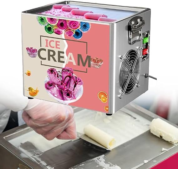 Fried Ice Cream Roll Maker - Commercial Ice Roll Machine With Single Pan, Stainless Steel, For Bars/Cafes/Dessert Shops