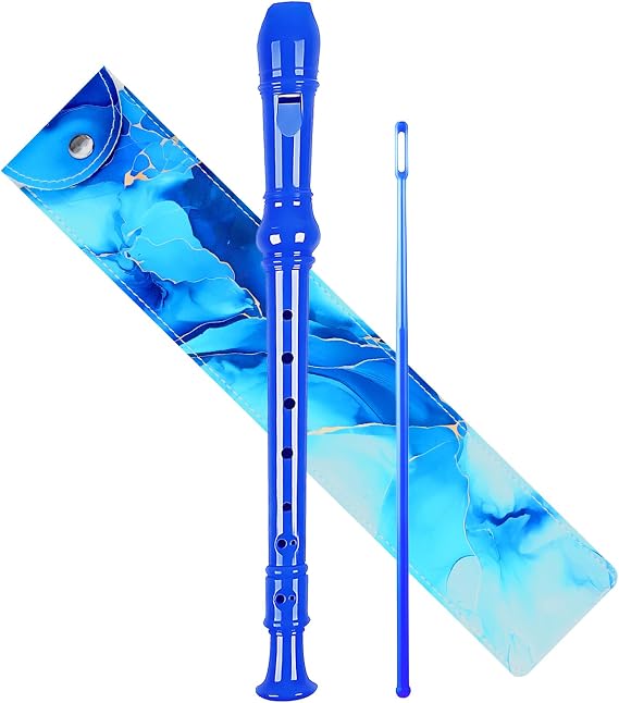 Soprano Recorder for Kids Beginners, German Fingering, C Key, 3 Piece with Cleaning Rod, Bag, Fingering Chart (Blue)...