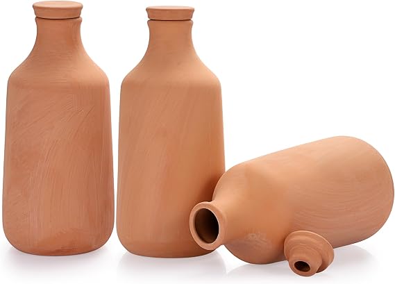 JUXYES 3 Pack Terracotta Self Watering Pots Watering System Planter Spikes | 25.3 oz Plant Watering Globes with Lid, Terra Cotta Plant Water Spikes, Vacation Self Watering Devices for Indoor & Outdoor