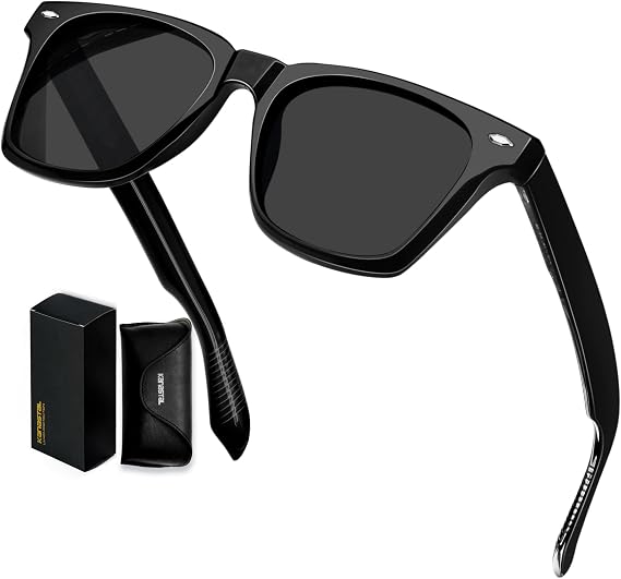 KANASTAL Acetate Thick Frame Polarised Sunglasses Mens Womens UV400 | 9-Layer TAC Lenses, with Leather Case, Ideal for Driving, Fishing, Cycling, Walking, Holidays and Other Outdoor Activities