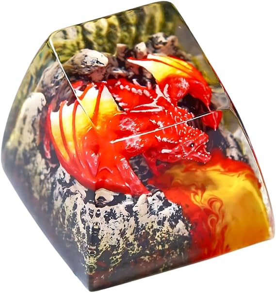 Volcano Red Dragon Keycap Handmade Artisan Keycap Cool Custom Keycaps Keyboard Caps Resin Keycaps for Cherry MX Mechanical Keyboard Lovers Gift