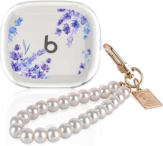 CameCosy Transparent Case Compatible for Beats Powerbeats Pro 2 2025 with Pearl Bracelet Keyring, Silicone Cover with Lavender Flower Pattern for Girls, Shockproof Waterproof Anti-Scratches Anti-dust