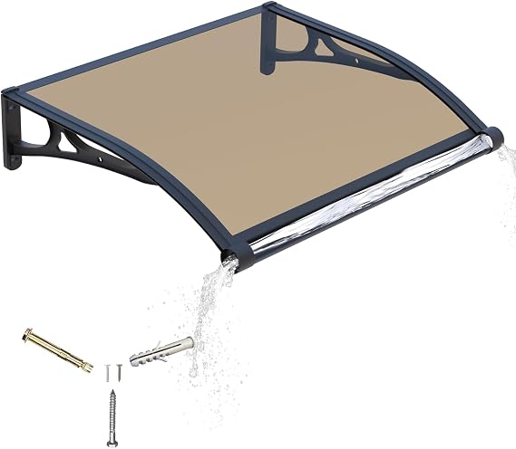 Door Canopy Outdoor Awning with Drainage,100x80cm Rain Shelter Awnings for Patios,Porch,Window Canopies with Aluminium Bracket,Solid Polycarbonate Sheet UV,Snow Protection